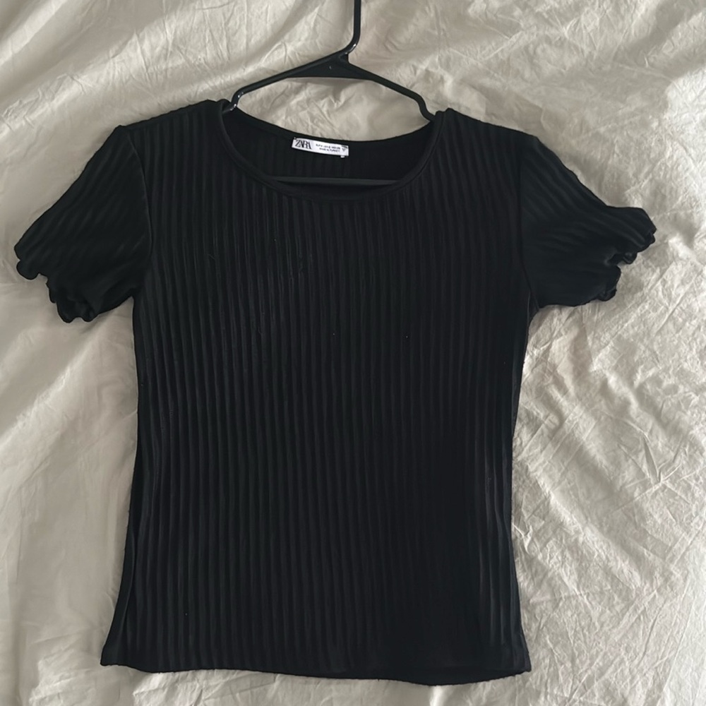 Zara Sheer Ribbed Knit Lightweight Short Sleeve Top Size Small